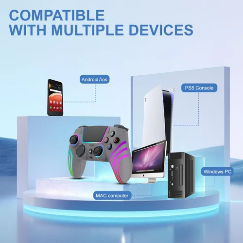 Vista 3 de JYELUK Wireless Controller for PS5 with RGB Lighting, Compatible with PS5 Controller/Windows PC,/Android/iOS