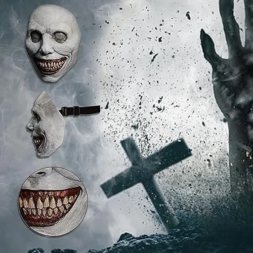 Vista 5 de Máscara aterradora de Halloween, máscara sonriente más aterradora para adultos, máscara de terror espeluznante de látex para fiestas de Halloween
