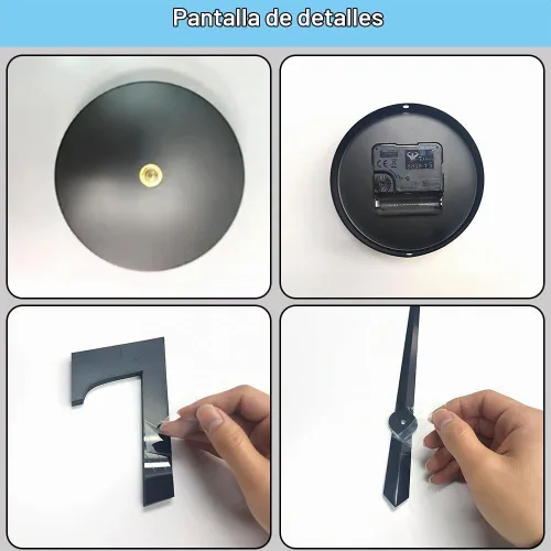 Vista 8 de Moderno reloj de pared grande sin marco, funciona con pilas, espejo 3D, relojes de pared decorativos para decoración de sala de estar (negro)
