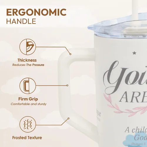 Vista 3 de Tamarac Regalos cristianos para mujeres, vaso de inspiración de 40 onzas con asa y tapa con pajilla, taza de café de viaje de acero inoxidable