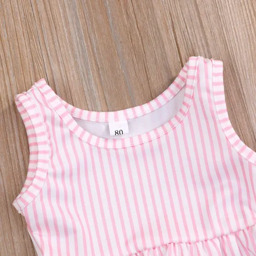 Vista 4 de YOUNGER TREE Traje de baño de verano para niñas pequeñas, sin mangas, traje de baño a rayas, traje de dos piezas, bikini