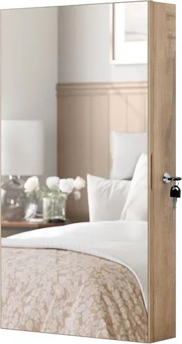 Vista 9 de SONGMICS Armario de joyería con espejo con luces LED integradas, organizador de almacenamiento de joyas montado en la pared o en la puerta, 3.8 x