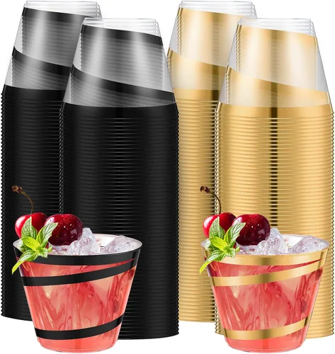 Vista 17 de Gejoy Vasos de plástico con borde de 9 onzas, vasos desechables para beber vino, vasos de graduación transparentes y elegantes para suministros
