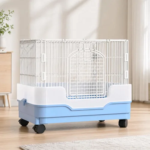 Vista 2 de Small Pet Enclosure Indoor Wire Pet Cage with Base Wipe-Clean, Blue, Double Layer