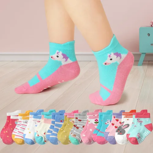 Vista 8 de Calcetines tobilleros antideslizantes para bebé, paquete de 12 para niños y niñas, calcetines de algodón para bebés Animal1