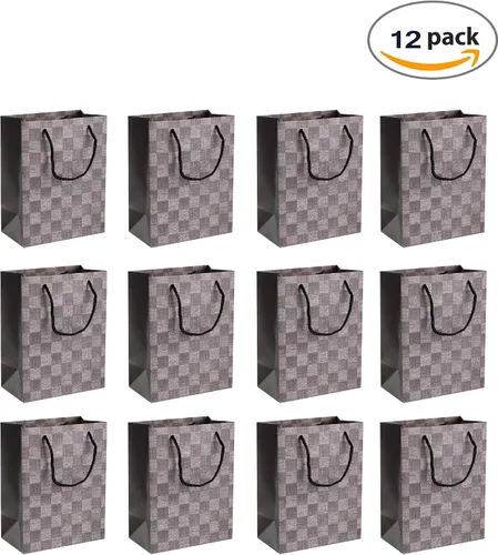 Vista 4 de Hammont Bolsas de regalo de boda para dama de honor, recuerdos de fiesta de diseño a cuadros, paquete de 12 bolsas de regalo estampadas con papel