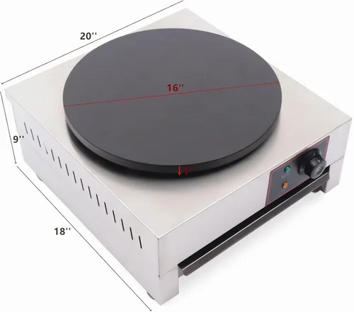 Vista 3 de Plancha eléctrica para hacer crepas de 1700 W, para hacer crepas, 16 pulgadas, máquina de panqueques grande, antiadherente, estufa de panqueques