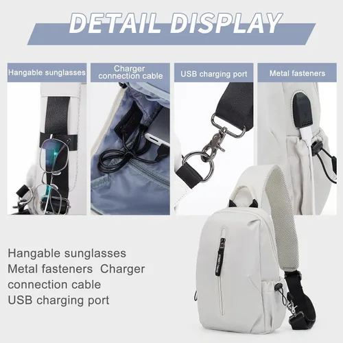 Vista 7 de Bolsa de mensajero para hombres, mochila cruzada pequeña, bolsa de hombro para hombres y mujeres, mochila con correa de lona