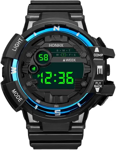Vista 7 de Alarma militar digital LED de goma para hombre, reloj de fecha, impermeable, deportivo, de cuarzo, deportivo, deportivo, para teléfono