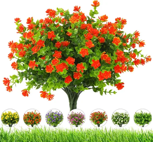 Vista 10 de Flores artificiales para exteriores, 8 paquetes de flores falsas resistentes a los rayos UV, flores sintéticas de plástico para exteriores, plantas