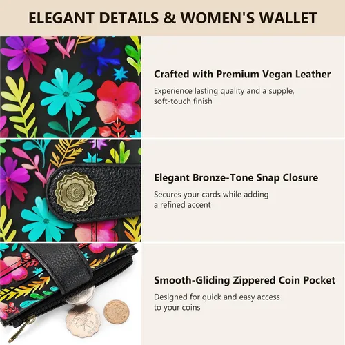 Vista 6 de Chelmon Cartera pequeña gótica para mujer, con bloqueo RFID, de piel sintética, plegable, para tarjetas de crédito, con ventana de identificación