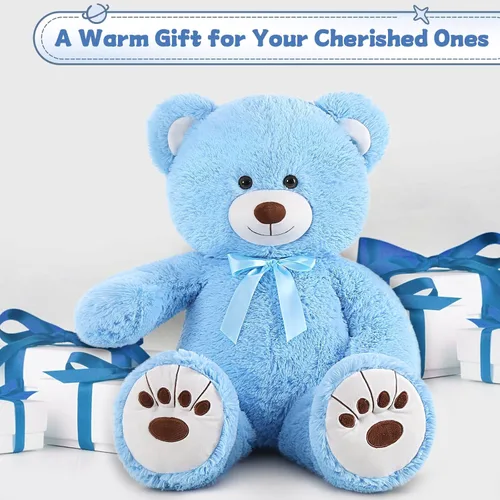 Vista 3 de MorisMos Oso de Peluche Azul Gigante, Peluche Grande de 36 pulgadas para Baby Shower, Oso de Tamaño Real para Niños, Niñas, Novia en Cumpleaños, San