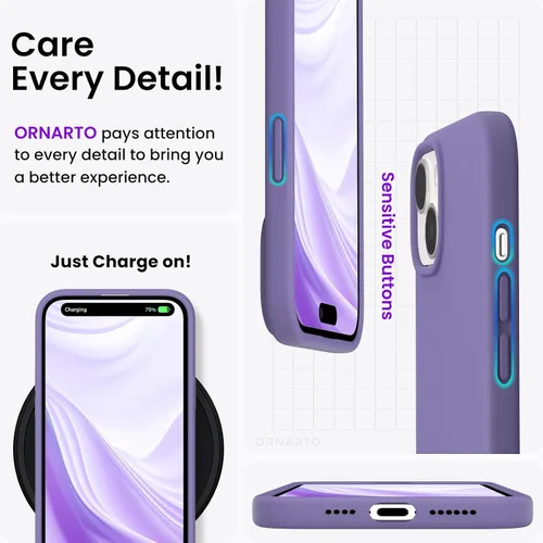 Vista 5 de ORNARTO Funda compatible con iPhone 15 Plus de 6.7 pulgadas, silicona líquida delgada de 3 capas cubierta completa de goma de gel suave, funda