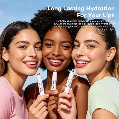 Vista 7 de bayfree Bálsamo labial tintado, brillante, bombea los labios, ligero, hidrata y tiñe con aceite de semilla de jojoba, bálsamo labial vegano, cuidado