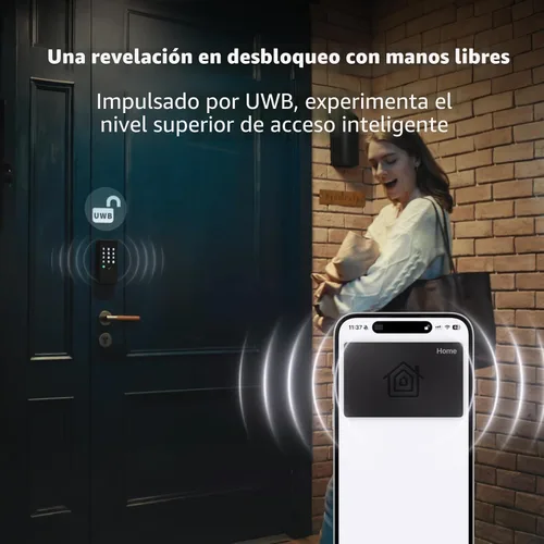 Vista 2 de Aqara UWB Smart Lock U400, Matter Over Thread, llave de Apple Home, cerrojo de entrada sin llave de huellas dactilares, teclado de pantalla táctil