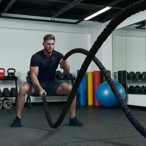 Vista 9 de Cuerda de batalla para entrenamiento de gimnasio en casa, 1.26 pulgadas, 30 pies, cuerdas de ejercicio de entrenamiento pesadas, equipo de fitness