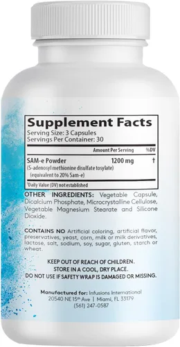 Vista 3 de Infusiones Máxima Fuerza Pure SAM-e 1200mg 90 Cápsulas Vegetales (S-adensoil-metionina)