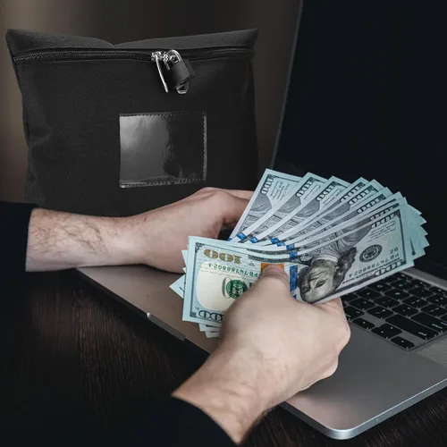 Vista 5 de Bolsa de dinero con cerradura y 2 llaves, bolsa de dinero para efectivo con cerradura de 11.4 x 8.3 pulgadas, bolsa de depósito bancario de dinero