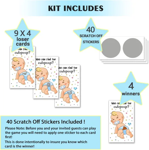 Vista 2 de 40 tarjetas de juego para rascar para baby shower, boletos de lotería para rascar con lindo chico, juegos de fiesta de baby shower, divertidas ideas