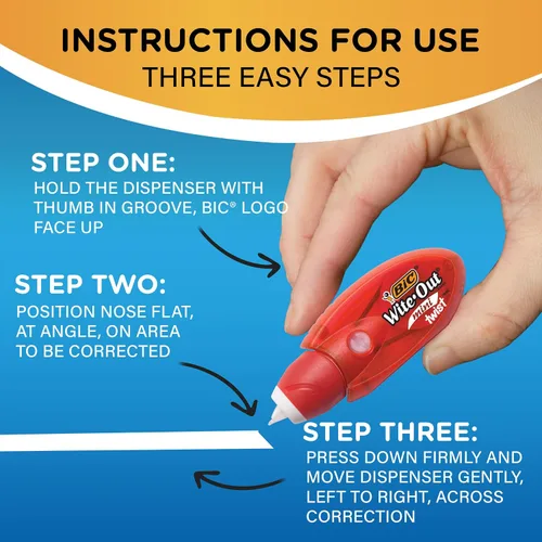 Vista 3 de BIC Wite-Out Mini Twist – Cinta correctora, 8 metros, paquete de 2 unidades de cinta correctora blanca, rápida, limpia y fácil de usar, resistente