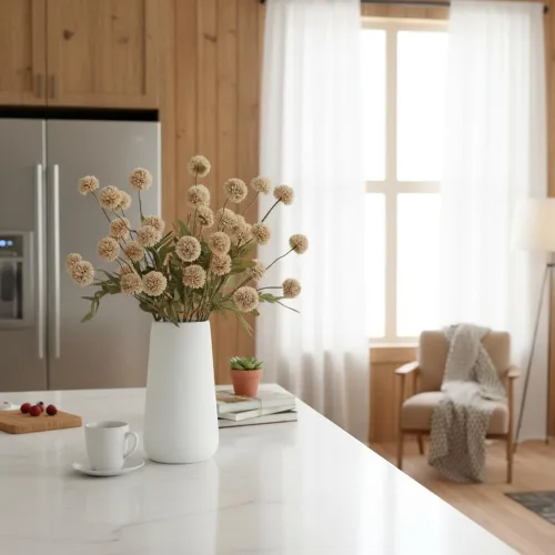 Vista 7 de Mini flores artificiales de crisantemo, 10 tallos de pompón sintético para arreglos de jarrón, decoración del hogar (beige)