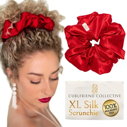 Vista 12 de Coleteros de seda para mujeres con moño – Coleteros de seda de morera extragrandes – Coleteros sin daños extra grandes para cabello rizado, grueso