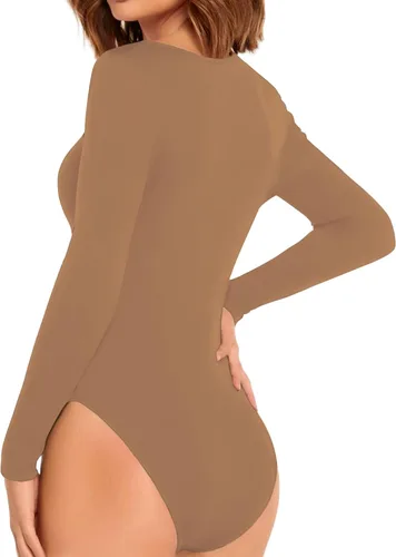 Vista 3 de Allchic Body básico de manga larga con cuello redondo para mujer