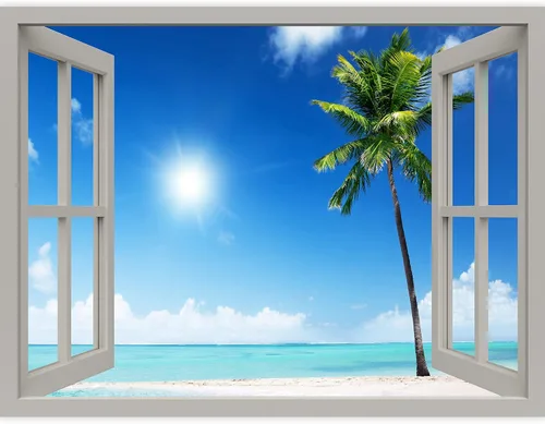 Vista 2 de IDEA4WALL Adhesivo mural removible para pared, arena blanca tropical, playa, orilla, palmera, naturaleza, desierto, fotografía, arte moderno