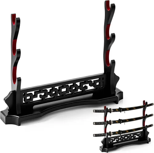 Vista 8 de Barydat Soporte de espada Katana con diseño recortado, 4 niveles