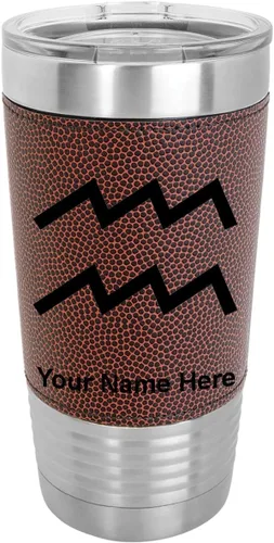 Vista 15 de LaserGram Vaso aislado al vacío de 20 onzas, signo del zodiaco, acuario, grabado personalizado incluido (cuero sintético, estilo béisbol)