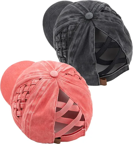 Vista 28 de Funky Junque - Sombrero de cola de caballo para mujer, gorra de béisbol con ajuste ajustable y cola de caballo alta cruzada para uso diario Paquete