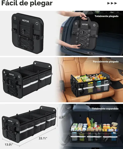 Vista 5 de HOTOR Organizador de maletero, organizador de automóvil de 3 compartimentos y almacenamiento con bolsa refrigeradora, organizador de almacenamiento