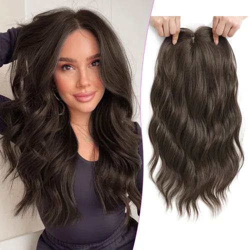 Vista 12 de PANEWAY Toppers de pelo de 7 x 7 pulgadas para mujeres con cabello fino, pelucas de 20 pulgadas para mujer, 1B