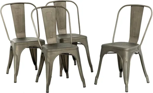 Vista 13 de Juego de 4 sillas de comedor, de metal, para interiores y exteriores, sillas de patio, de cocina, de 18 pulgadas de altura, silla de restaurante