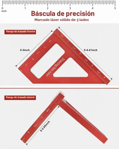 Vista 4 de Imperial 3D Multi-ángulo Regla de Medición,45/90 Grados Aleación de Aluminio Carpintería Cuadrado Transportador Cuadrado, Regla Triángulo Inglete
