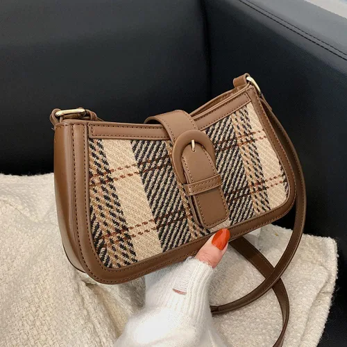 Vista 4 de RTGGSEL Women's Contrast Color Plaid Striped Saddle Crossbody Shoulder Underarm Satchel Handbag Tote Clutch Purse Hobo Bag