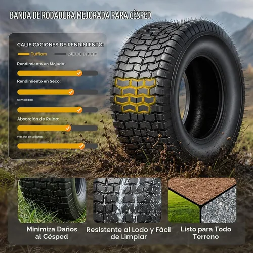 Vista 4 de TUFFIOM Juego de 2 neumáticos para cortacésped de 15 x 6.00-6, neumáticos de césped 2PR, neumáticos de tractor de césped, jardín, compatibles