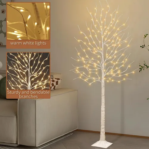 Vista 3 de Juego de 2 árboles de abedul iluminados de 6 pies, 160 LED blanco cálido, para el hogar, festival, fiesta y decoración de Navidad, uso en interiores