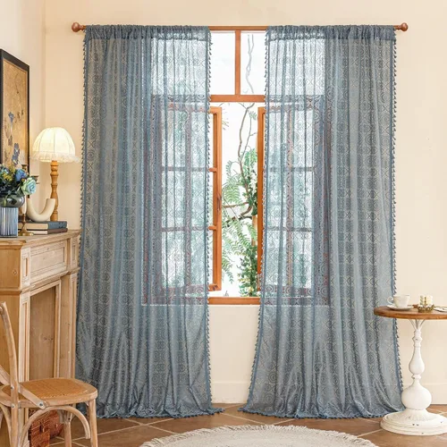 Vista 18 de YJ YANJUN - Cortinas de café boho, 24 pulgadas de largo, 2 paneles, cada una de 59" de ancho x 24" de largo, beige, con crochet, cortinas de cocina
