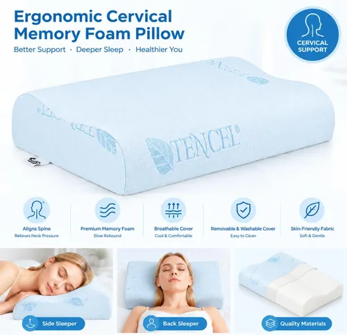 Vista 2 de Almohada de espuma viscoelástica de contorno cervical para dolor de cuello Azul