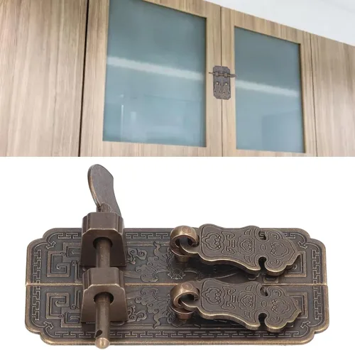 Vista 7 de Placa de latón antiguo para puerta con diseño de murciélago auspicioso placa frontal de estilo chino para decoración de muebles de gabinete