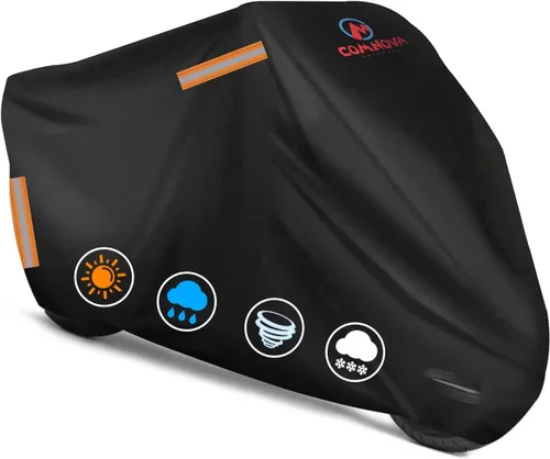 Vista 9 de Comnova - Funda para motocicleta de 81 pulgadas, 600D, impermeable, con orificio de bloqueo, ajuste universal para Harley, Honda, Kawasaki