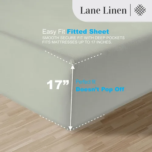 Vista 349 de LANE LINEN - Sábanas individual 100% algodón egipcio suave, cómodo y grueso de calidad de hotel, costuras reforzadas totalmente elásticas, sin