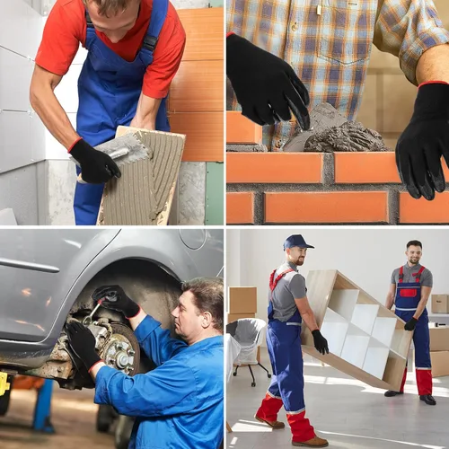 Vista 6 de Xtinmee 50 pares de guantes de trabajo con revestimiento de nitrilo para hombres, guantes de trabajo de seguridad rojos a granel para mujeres