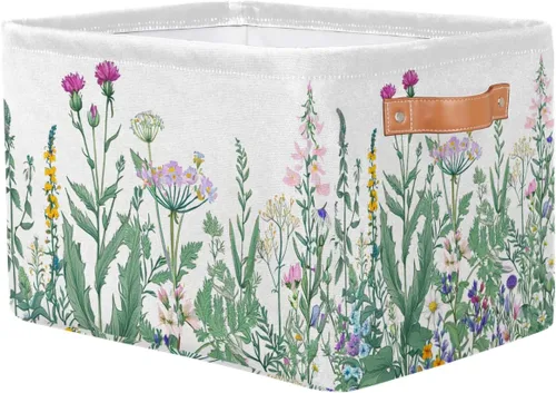 Vista 2 de Pardick Paquete de 2 cajas de almacenamiento plegables grandes para hierbas y flores silvestres, coloridas cajas de almacenamiento de tela de lona