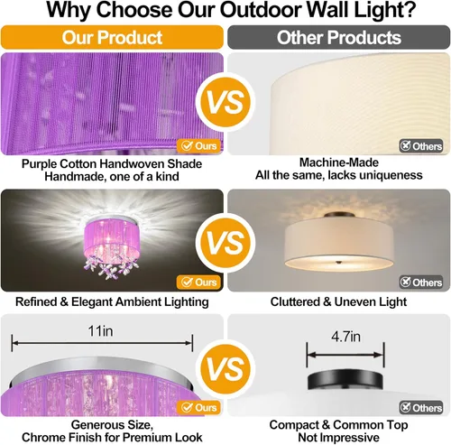 Vista 5 de LaLuLa Candelabro de cristal morado para dormitorio de niñas, lámpara de techo E12 de 3 luces, pantalla de cuerda de algodón hecha a mano, elegante