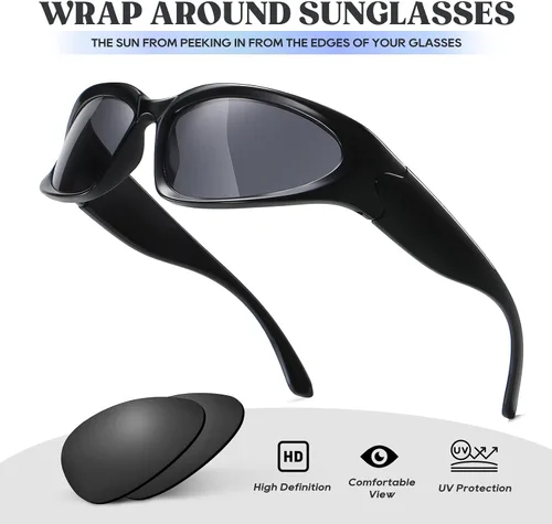 Vista 4 de JASPIN Wrap Around Fashion Sunglasses for Women Trendy Y2k Sport Shades UV400 Eyeglasses
