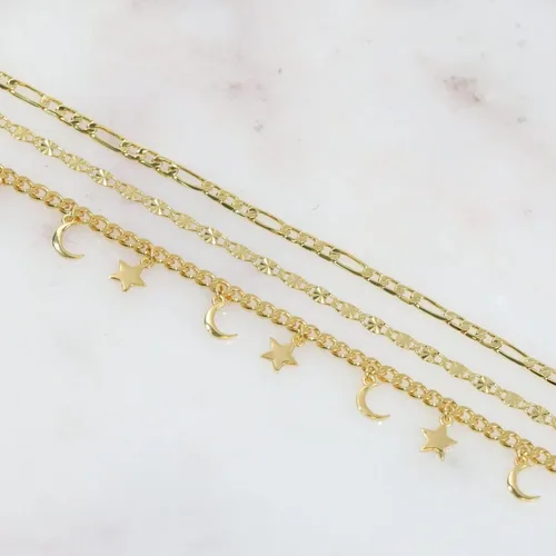 Vista 8 de Tobillera de oro para mujer, chapada en oro de 18 quilates, cadena de la suerte con estrella de la suerte para mujer, tobillera impermeable