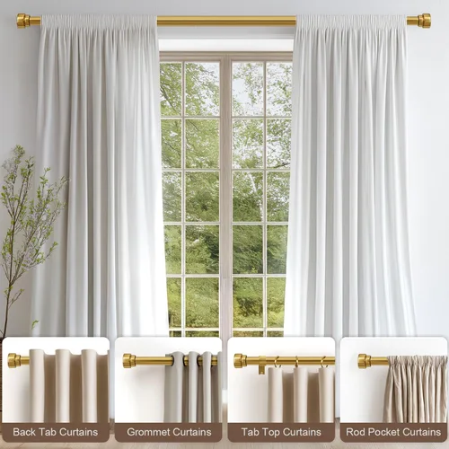 Vista 6 de Barras de cortina modernas doradas para ventanas de 16 a 60 pulgadas, longitud ajustable, resistente, 1 pulgada de diámetro, barra de cortina