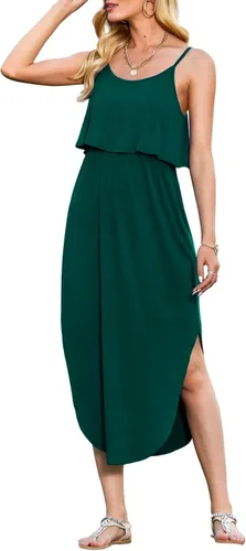 Vista 12 de LILBETTER Vestido midi de playa casual de verano para mujer con tiras ajustables y divididas 01 Negro